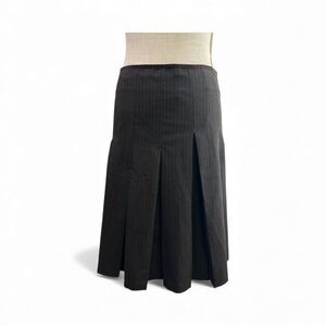 Cue Australia Pleated Skirt Brown Pinstripe size 8 Academia Preppy Classic